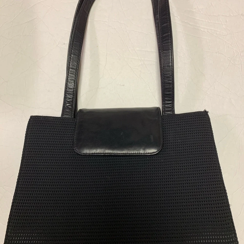 Womens Donald Pliner Black Satchel Leather/fabric Bag